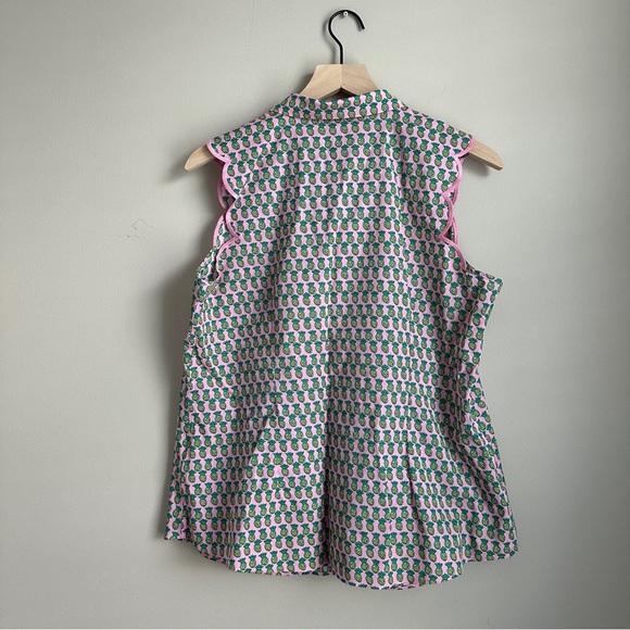 Talbots Petites 16P Pineapple Print Sleeveless Button Down Top Pink Scallop - Picture 7 of 7